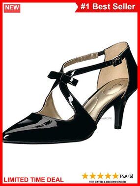Pointed Toe Mid-Heel Pump with Center Bow Ankle Strap Dress Shoe